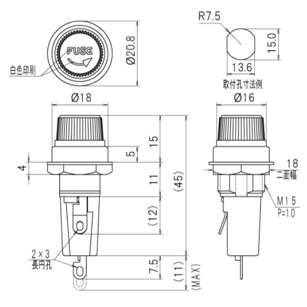 250V/10A[6.4x30mm] ヒューズホルダー(筒型)【EA940DL-98】