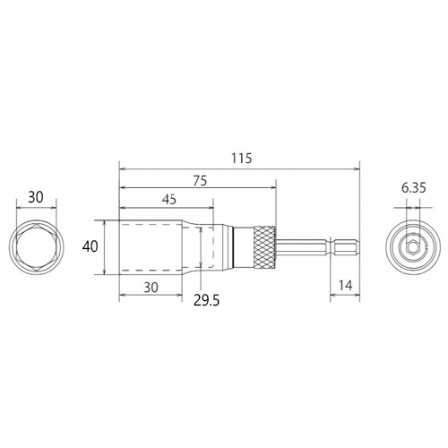 30mm 電ドルソケット(高耐久/ビット交換式)【EA612BG-30】