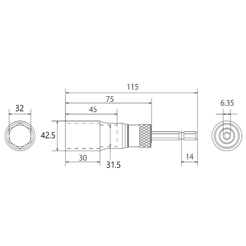 32mm 電ドルソケット(高耐久/ビット交換式)【EA612BG-32】