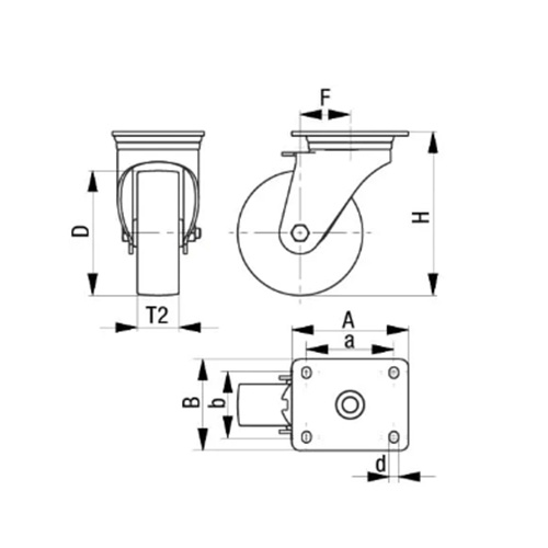 35mm キャスター(自在金具・後輪ブレーキ)【EA986HW-0】