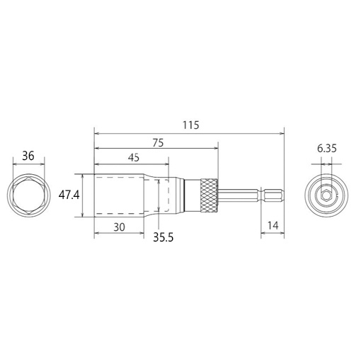 36mm 電ドルソケット(高耐久/ビット交換式)【EA612BG-36】