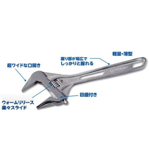50mm/250mm モンキーレンチ(広口/軽量/クイック式)【EA530SE-32】