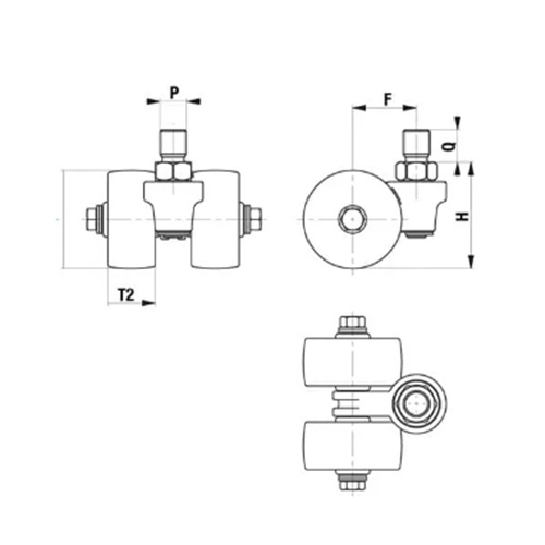 50mm/M16 キャスター(自在・ツインホール・ポリウレタン)【EA986HN-15】