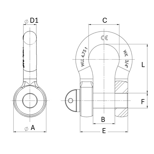 55.0ton 強力型ボウシャックル【EA638NB-16】