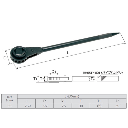 55mm/ 759mm ラチェットレンチ(強力型/シノ付)【EA602AS-255】