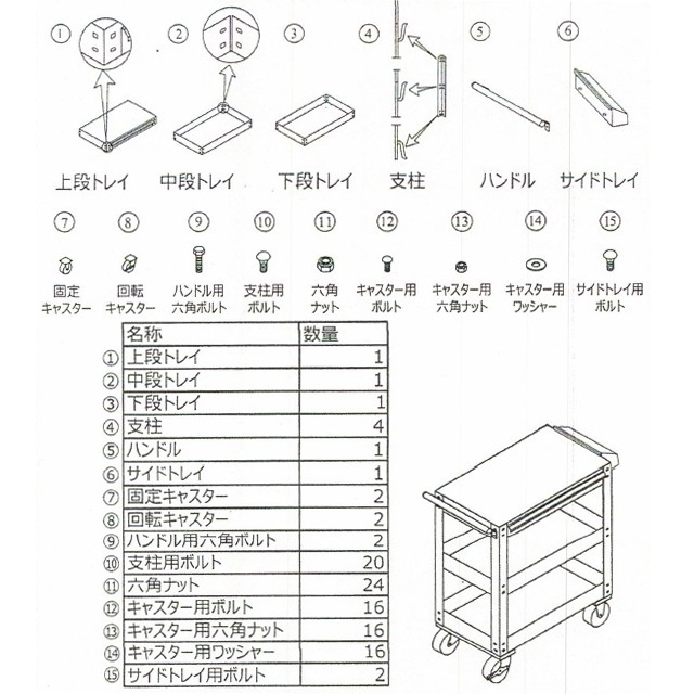 720x410x853mm/ 3段 ツールワゴン【EA956AD】