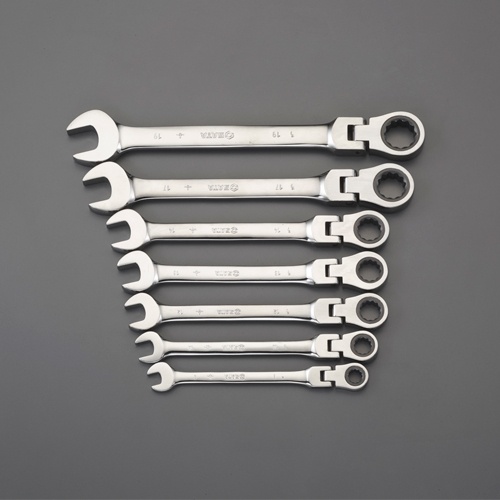 7本組 ラチェット片目片口スパナ(首振型)【EA684RC-2】