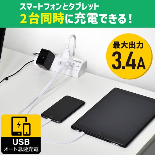 AC100V/14A タップ(4口/USBポート付/クランプ式)【EA815GN-91】