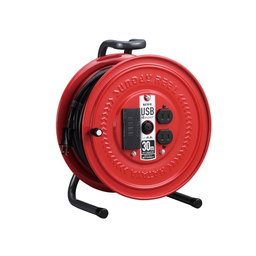 AC125V/15A/30m コードリール(USBポート4口)【EA815BV-1】