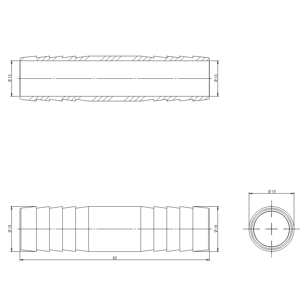 φ 19mm ホースジョイント(ステンレス製)【EA141F-119】