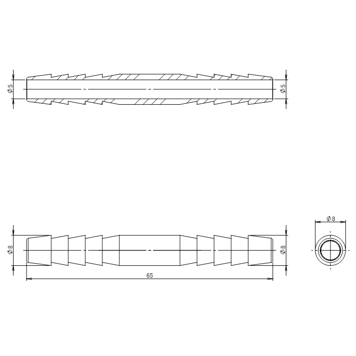 φ 8mm ホースジョイント(ステンレス製)【EA141F-108】