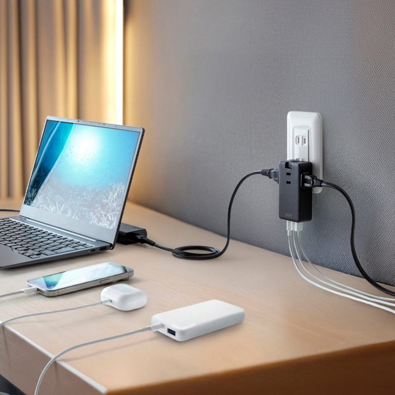 モバイルタップ (ACx3個口 Type-Cx2、USB-Ax1、PD33W)【TAP-MC2A1AC3BK】
