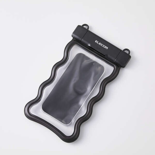 スマホ用防水ケース IP68 ウェーブ フローティング ワンタッチ【P-WPSW26BK】
