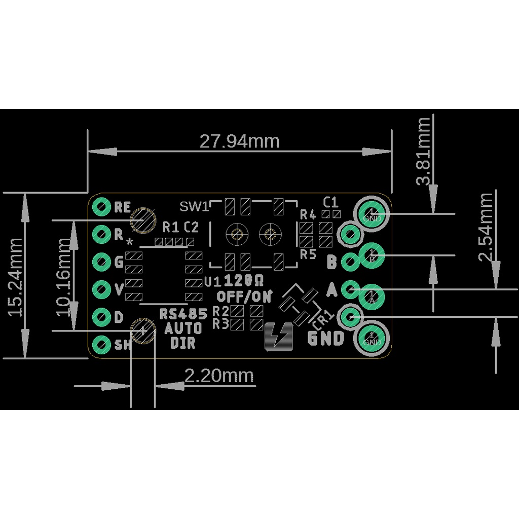 THVD1426搭載 RS-485トランシーバーモジュール(自動方向制御付き)【SSCI-110051】