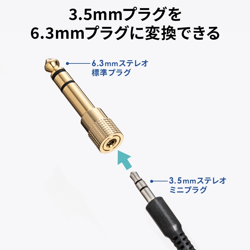 3.5mmステレオミニプラグ-6.3mmステレオ標準プラグ変換アダプタ【MM-SPKB2N】