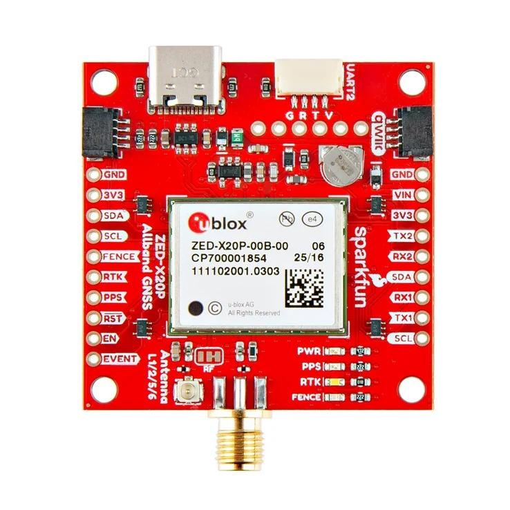 Qwiic - ZED-X20P搭載全バンド対応GNSS RTKモジュール【GPS-28871】