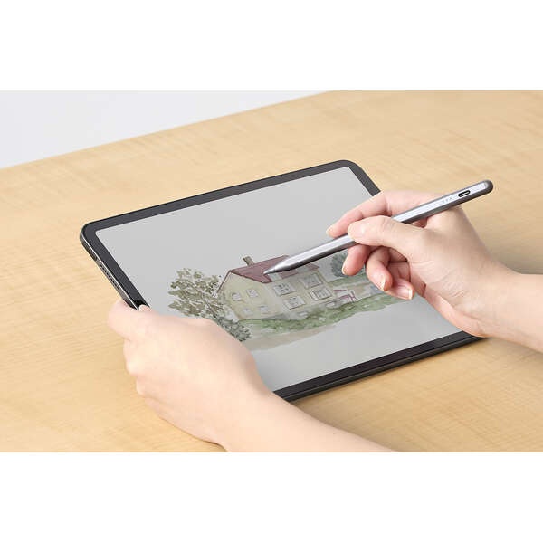 タッチペン/充電式/iPad専用/パームリジェクション対応/傾き検知/磁気吸着/USB-C充電/ペン先交換/CtoCケーブル付属/グレー【P-TPACSTAP13GY】