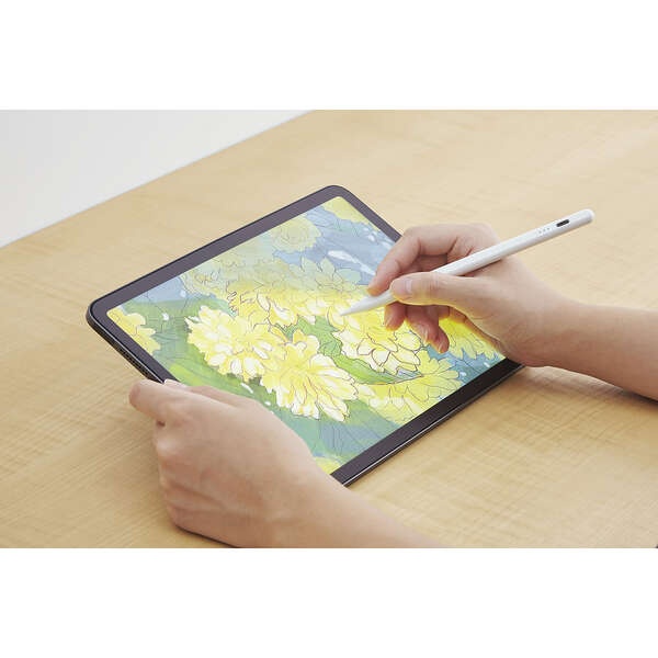 タッチペン/充電式/iPad専用/パームリジェクション対応/傾き検知/磁気吸着/USB-C充電/ペン先交換/CtoCケーブル付属/ホワイト【P-TPACSTAP13WH】