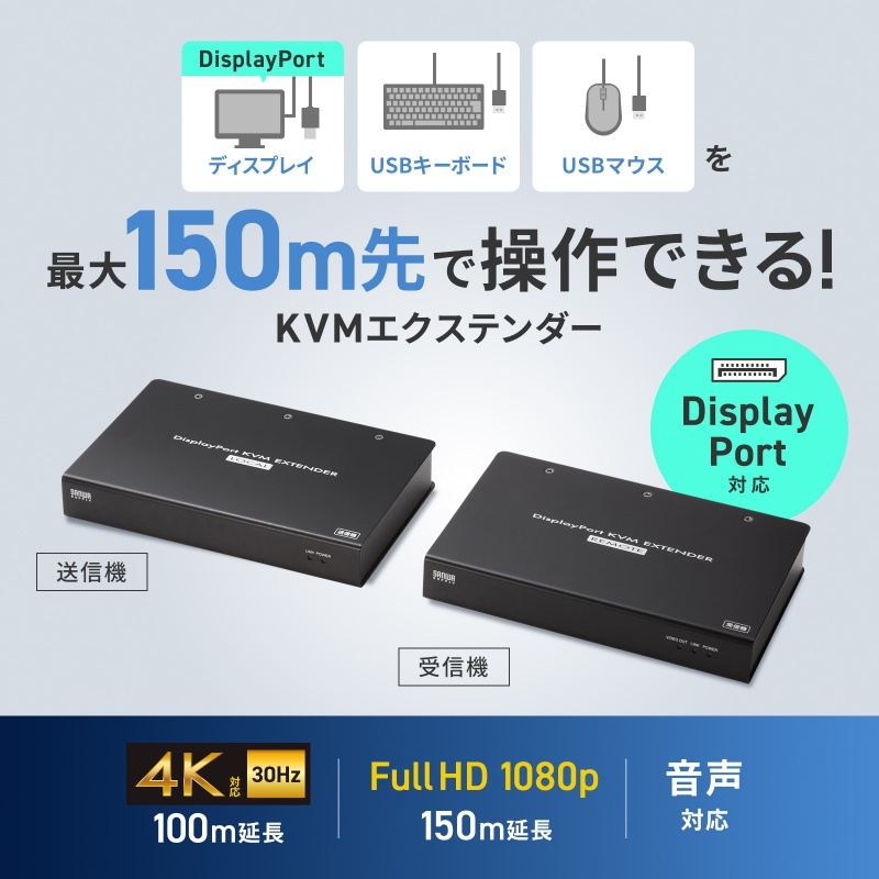 KVMエクステンダー(DisplayPort、USB用)【VGA-EXKVMDPU】