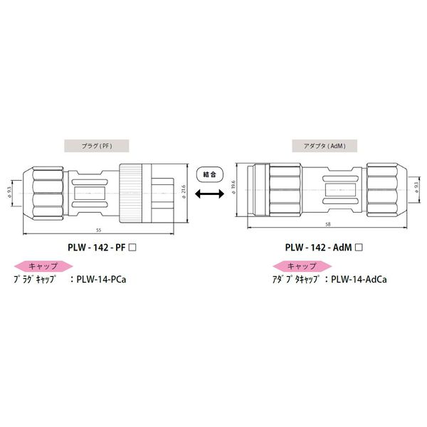 小型樹脂防水コネクター アダプター(AdM)φ7.8-φ9.3【PLW-142-ADM9】