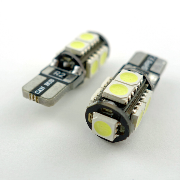 T10無極性バルブ(白・キャンセラー内蔵)12V/160mA 白【HC-T10-9-5050SMD-C】