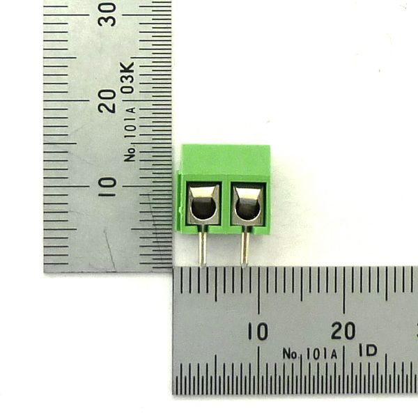 小型ターミナルブロック 2極 5.08mmピッチ 緑 縦向き【GB-TB-50LGS-2P】