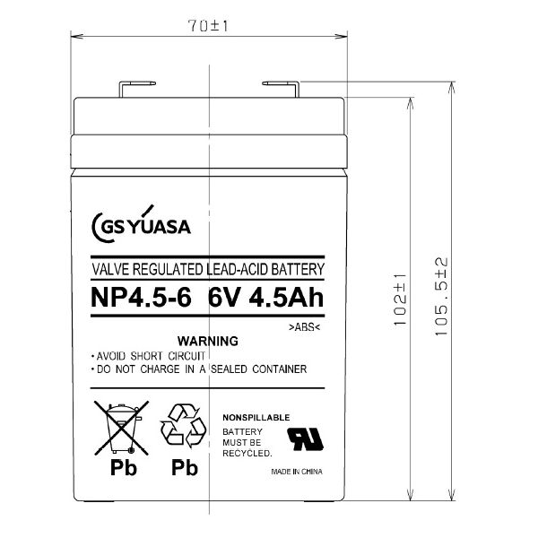 小型制御弁式鉛蓄電池 6V/4.5Ah【NP4.5-6】