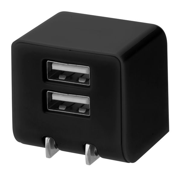 キューブ型AC-USBアダプター(2ポート、2.4A、ブラック) GH-ACU2D-BK