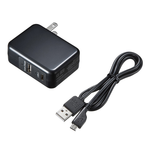 USB Type Cポート搭載Quick Charge 3.0対応AC充電器(ブラック)【ACA-QC43CUBK】
