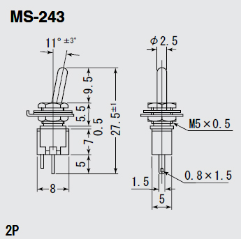 スイッチ トグルタイプ ON-OFF MS243 ミヤマ電器製｜電子部品・半導体通販のマルツ