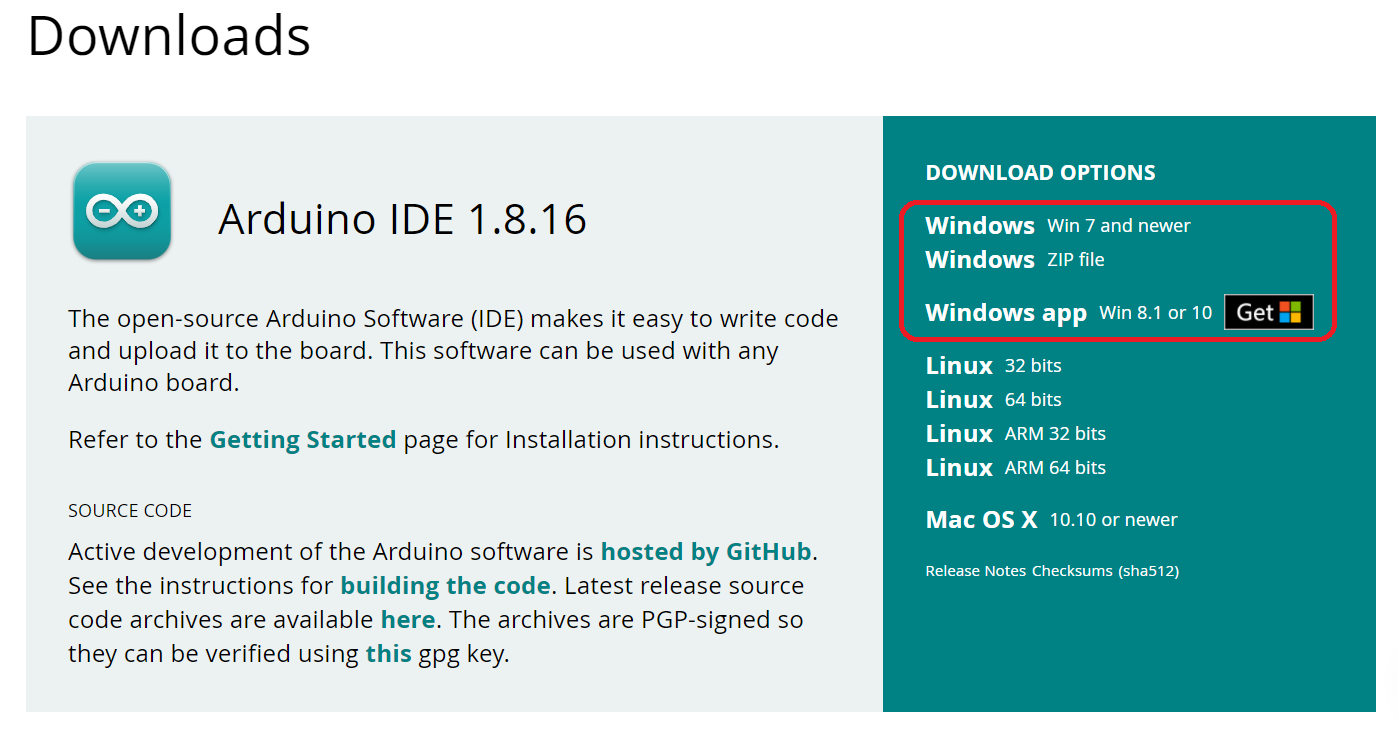 Arduino IDE Downloadsのページ